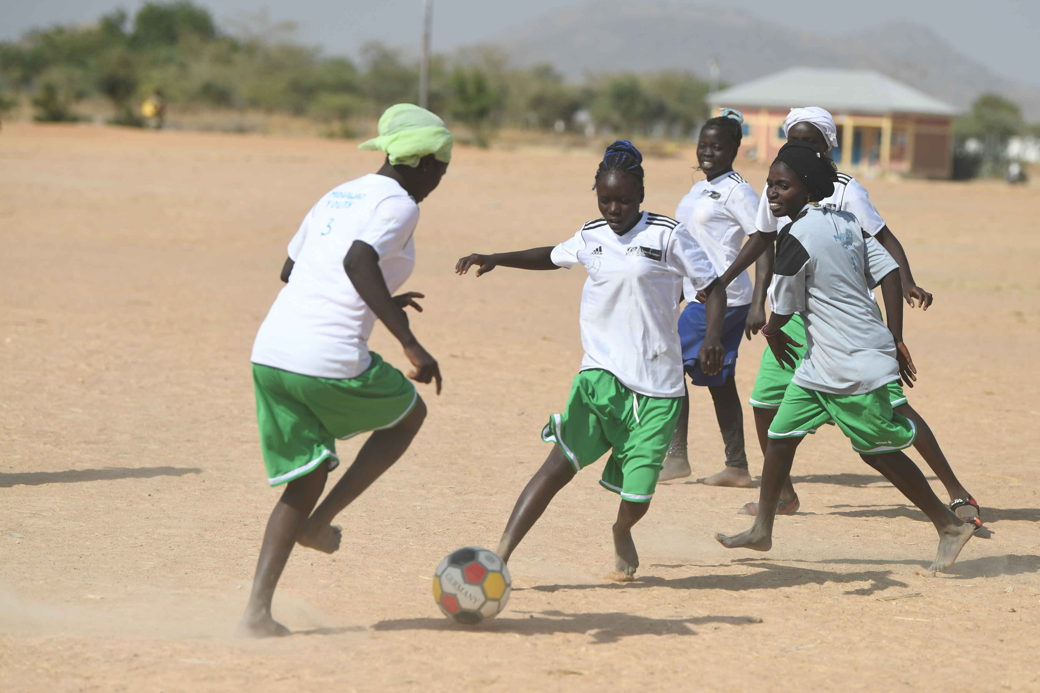 The female soccer team of Minawao during their training in Minawao refugee camp. The Minawao feminine soccer team has been invited by the African Confederation of Football (CAF) to Garoua stadium to assist the Nigeria Vs Sudan match in the frame of the 2021 Africa Cup of Nations