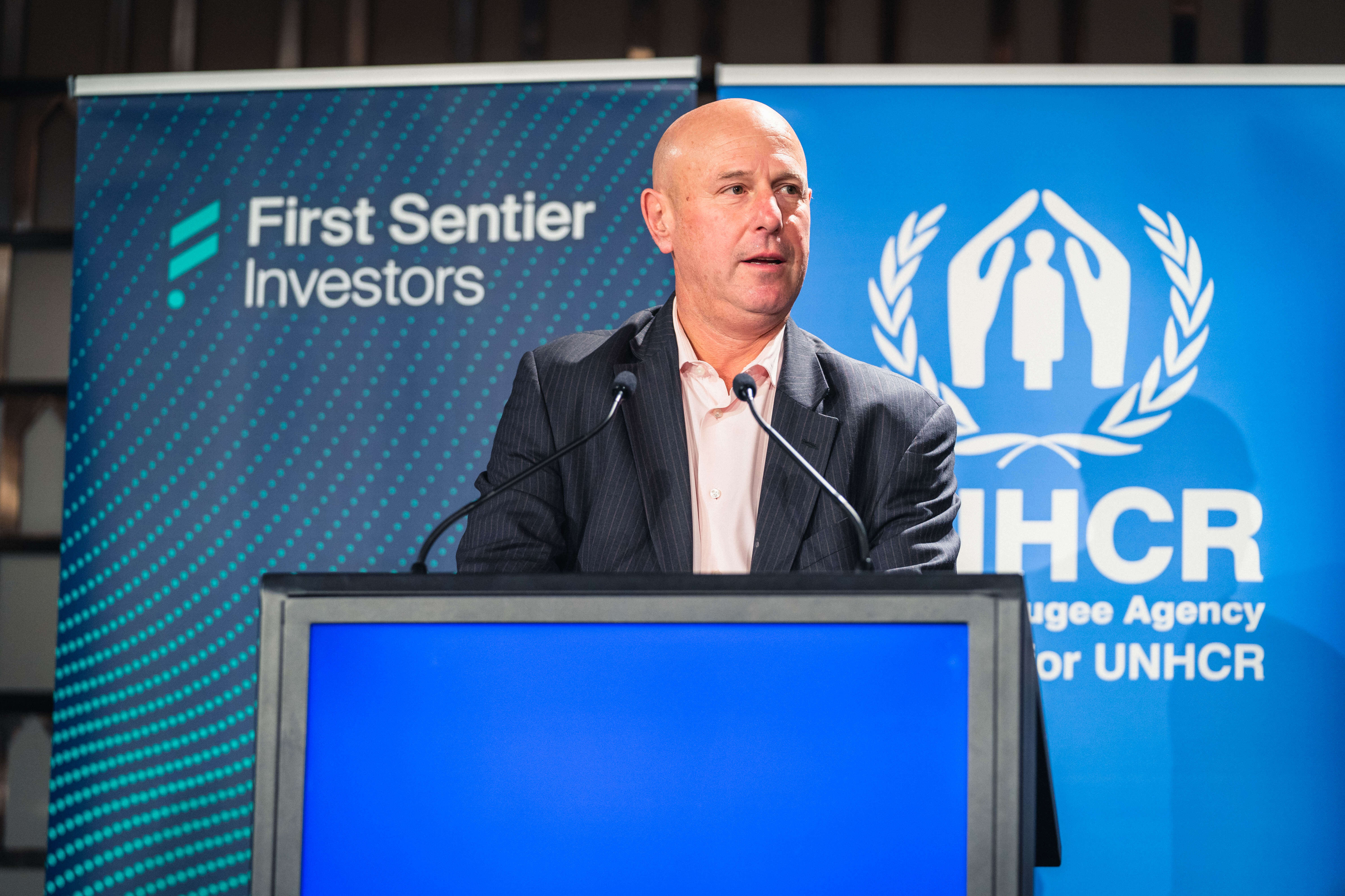 Mark Steinberg, CEO of First Sentier Investors, presents at Australia for UNHCR's World Refugee Day event
