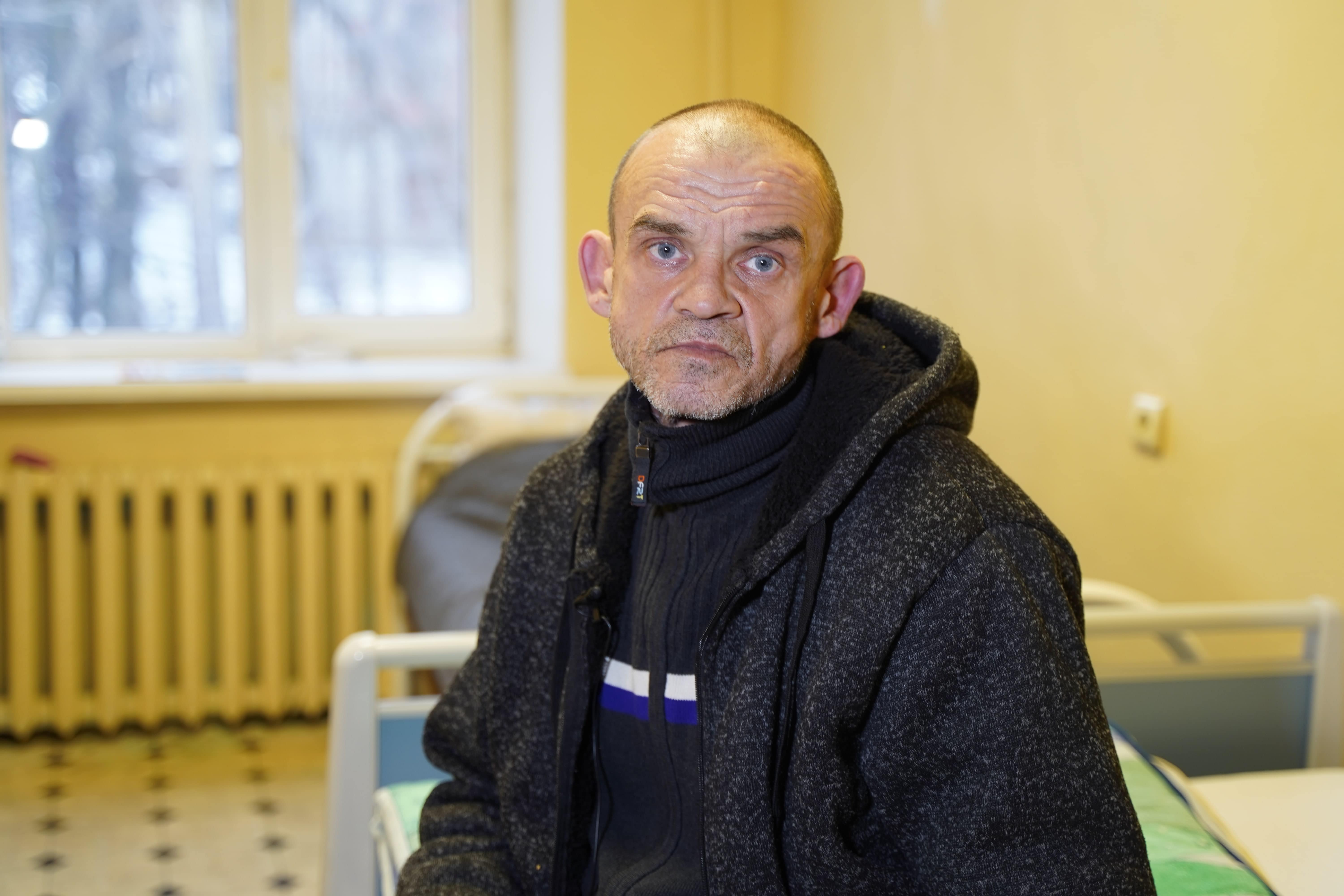 Volodymyr, 51, is living in a shelter in Dnipro. 